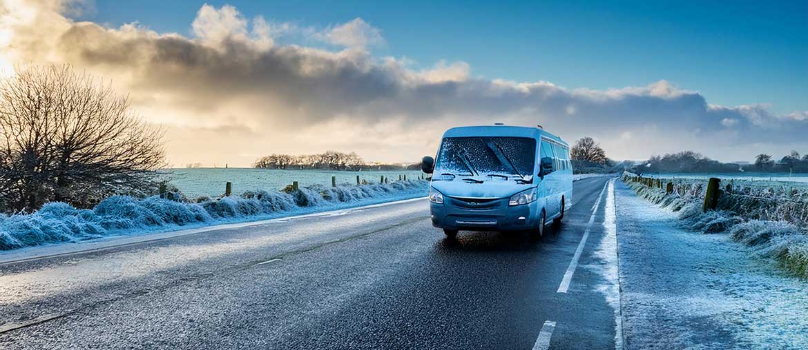 Minibus on Icy road